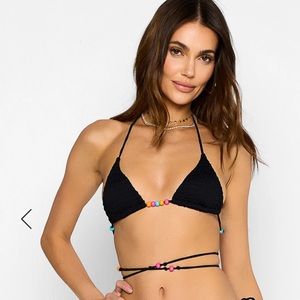 NEW Summerhaus Beach Bunny Black Beaded Wrap Bikini Top